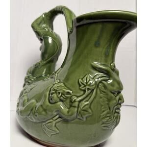 Vintage Green Mermaid “Lost Treasure” Style Ceramic Pottery Oriental Accent Vase